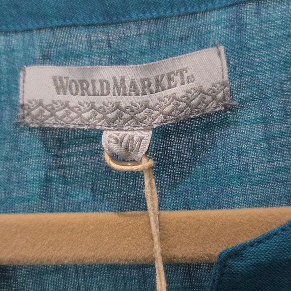 World Market Teal Embroidered 100% Cotton Tunic Blouse, NWT, S/M - Picture 3 of 7
